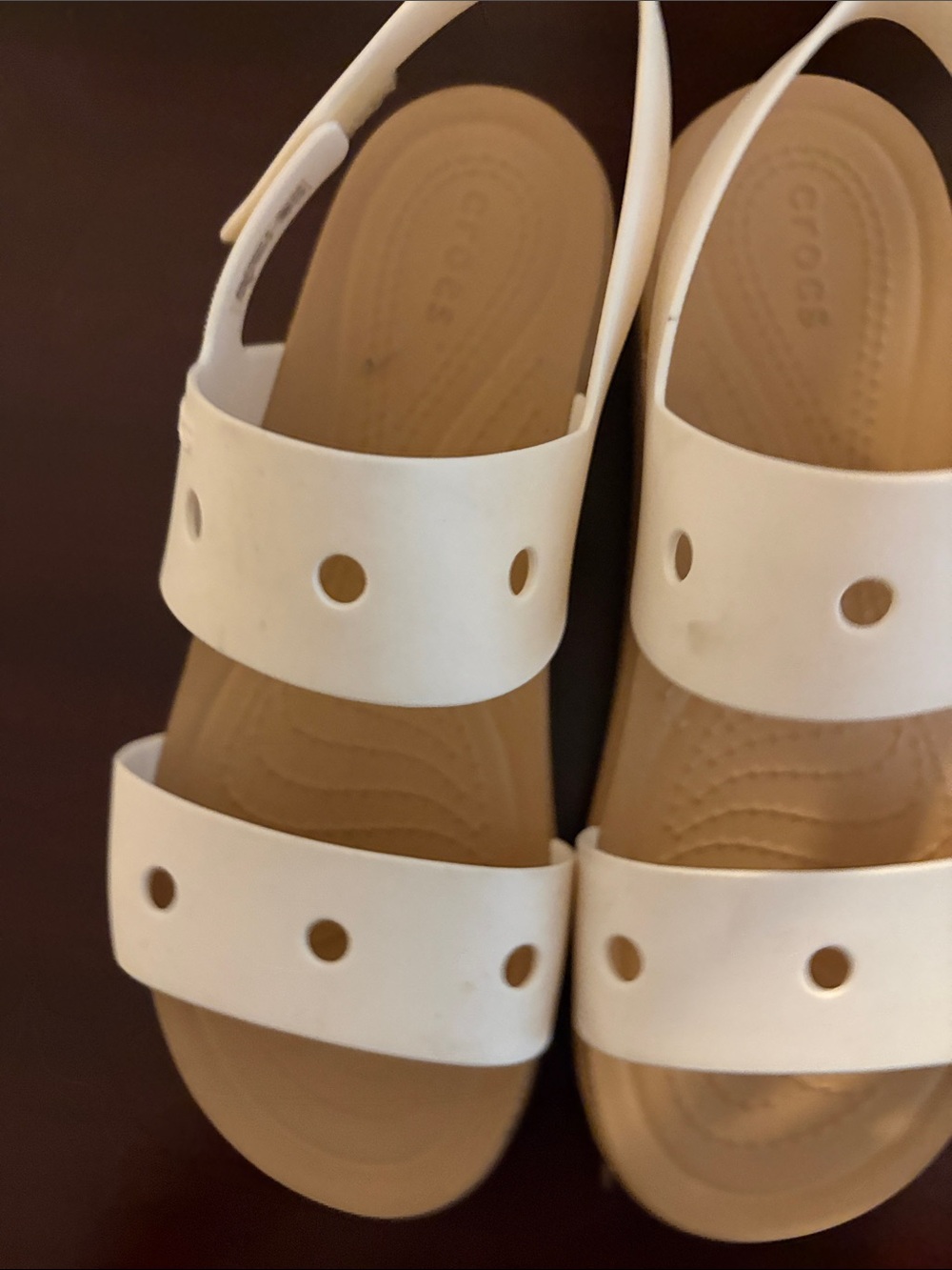 CROCS Kids White Double-Strap Sandals with Tan Footbed